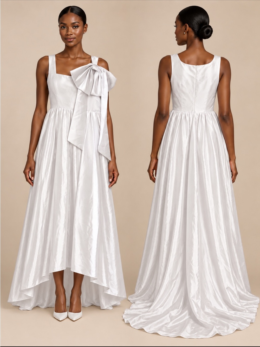 Elegant Ivory High-Low Dress with Oversized Bow